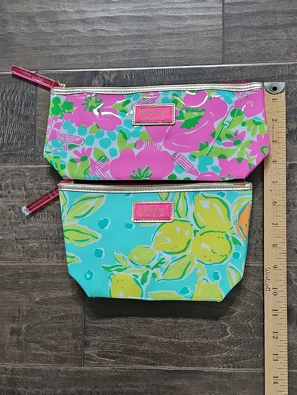 Lilly Pulitzer Glossy Lemon & Floral Cosmetic Bags - Turquoise, Yellow & Pink